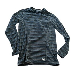 Climatesmart Baselayer Womens Striped Long Sleeve Shirt Blue Black Size Small